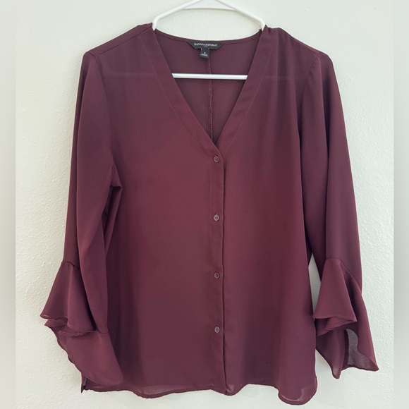 Banana Republic Tops - Banana Republic Burgundy Blouse with Flared Sleeves